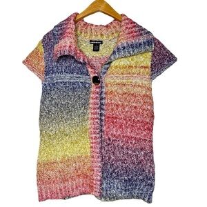 Lauren‎ Michelle Multi-Colored One Button Close Women’s Knit Sweater Size L